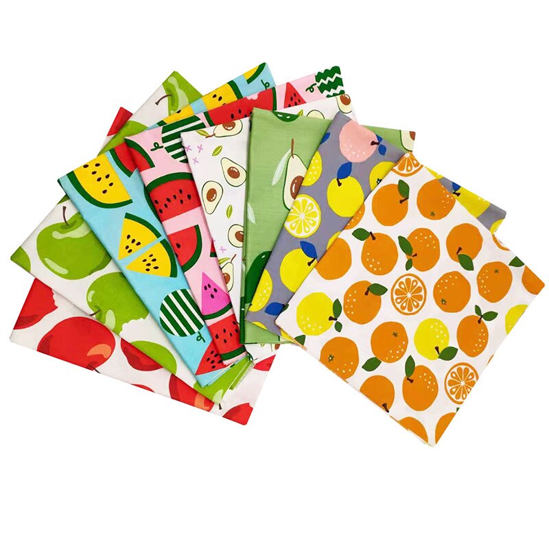 Tecidos de algodão estampados, 50cm x 50cm, costura, acolchoado para patchwork, bordado, faça você mesmo, artesanal, 8 peças da série frutas: 25cm x 25cm / 1