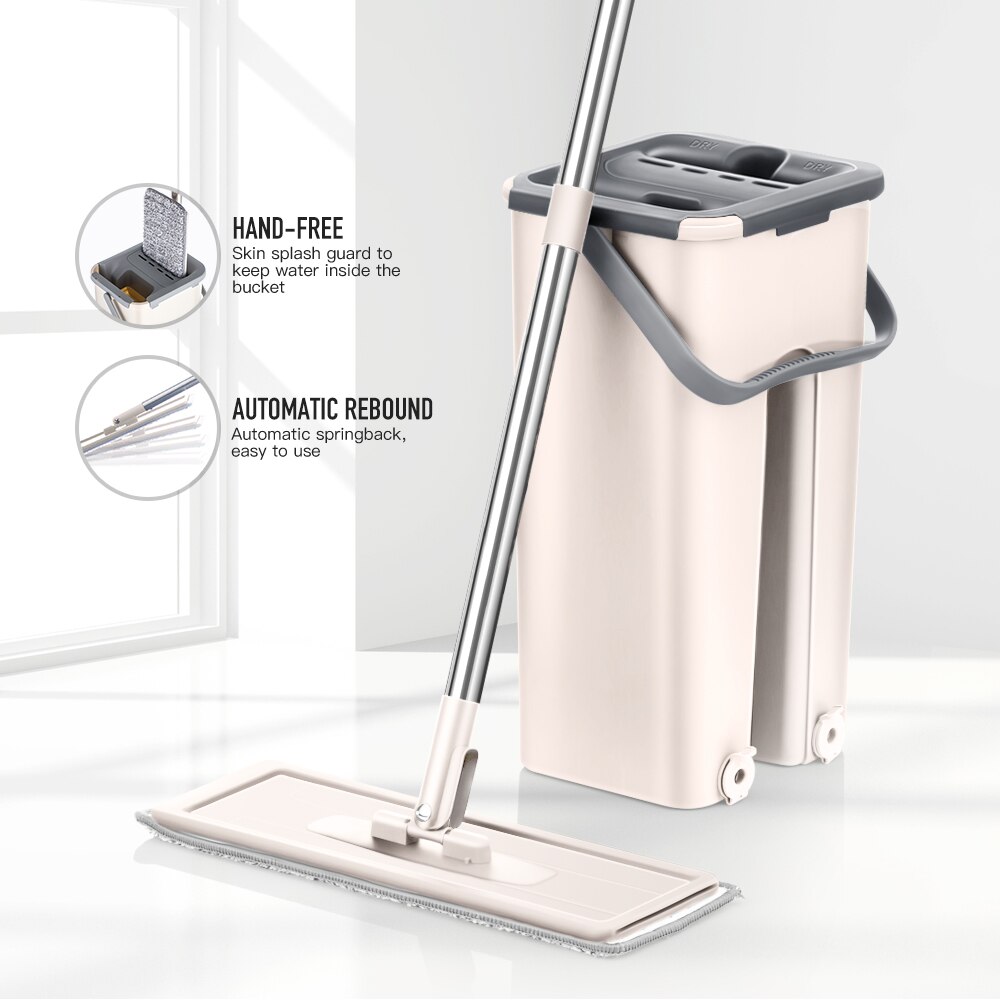 Flat Squeeze Mop and Bucket Hand Free Wringing Floor Cleaning Mop Microfiber Mop Pads Wet or Dry Usage on Hardwood Laminate Tile