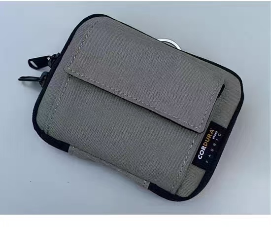 Kartenetui für Herren, Nylonstoff, Münzgeldbörse, Unisex, niedlicher Reißverschluss, kleine Geldbörse mit Ausweishalter, Stoff, schwarzer Kartenhalter: Grau