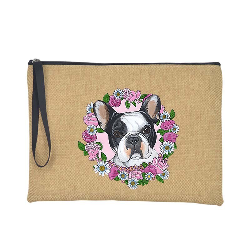 French Bulldog Purse Women Shopping Large Wallet Female Clutch Summer Beach Tote Handbag Travel Toiletries Card Keys Storage Bag: Q01030-A012BR-S