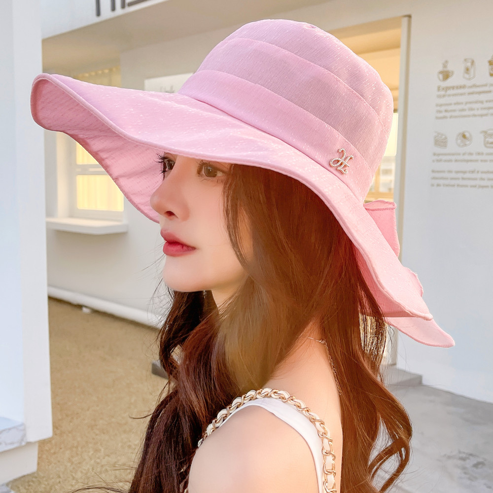 Vrouwen Zomer Zon Hoeden Plain Kleur Mode Boog Zonnehoed Vrouwelijke Outdoor Zon Reizen Strand Hoed: Dark Pink