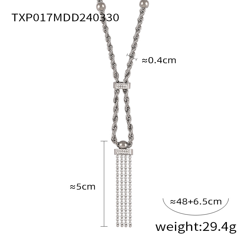 Nivora Stainless Steel Rhinestone Pendant Neck Choker Long Sweater Necklace For Women Gold Plated Jewelry طقم مجوهرات: Titanium Plated