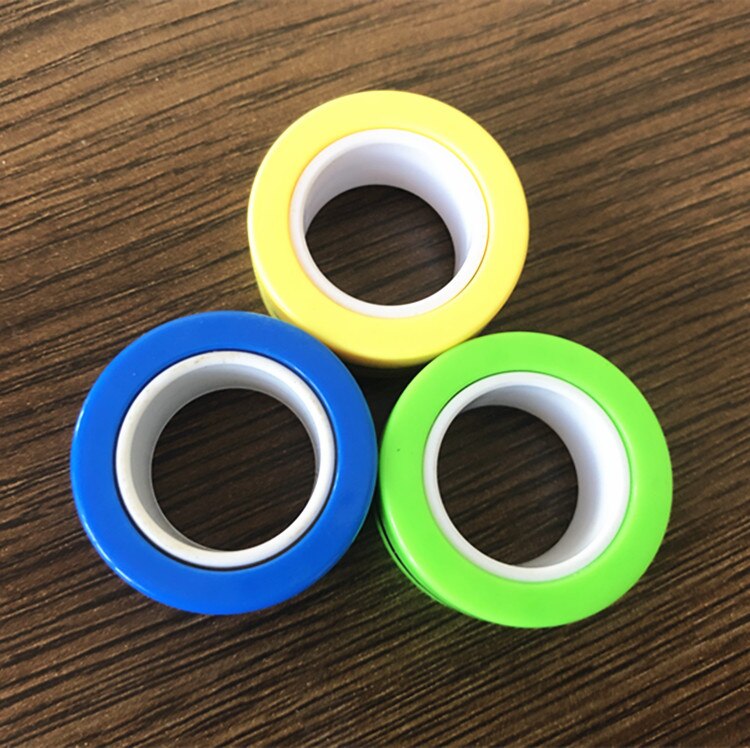 Grappige Relief Magnetische Ringen Fidget Speelgoed Voor Angst Anti-Stress Roller Vingertop Speelgoed Volwassen Kinderen Vinger Spinner Magische Ringen: yellow blue green