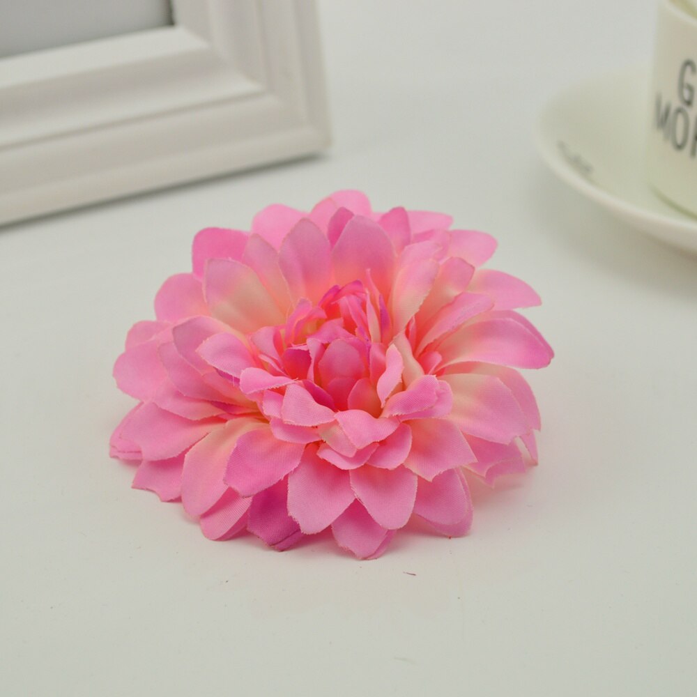 10 stuks kunstbloemen goedkoop voor bruiloften, banketten, huisdecoratie, doe-het-zelf krans, handgemaakte bloemkunst, zijden gerbera, chrysanthemum: Donkerroze