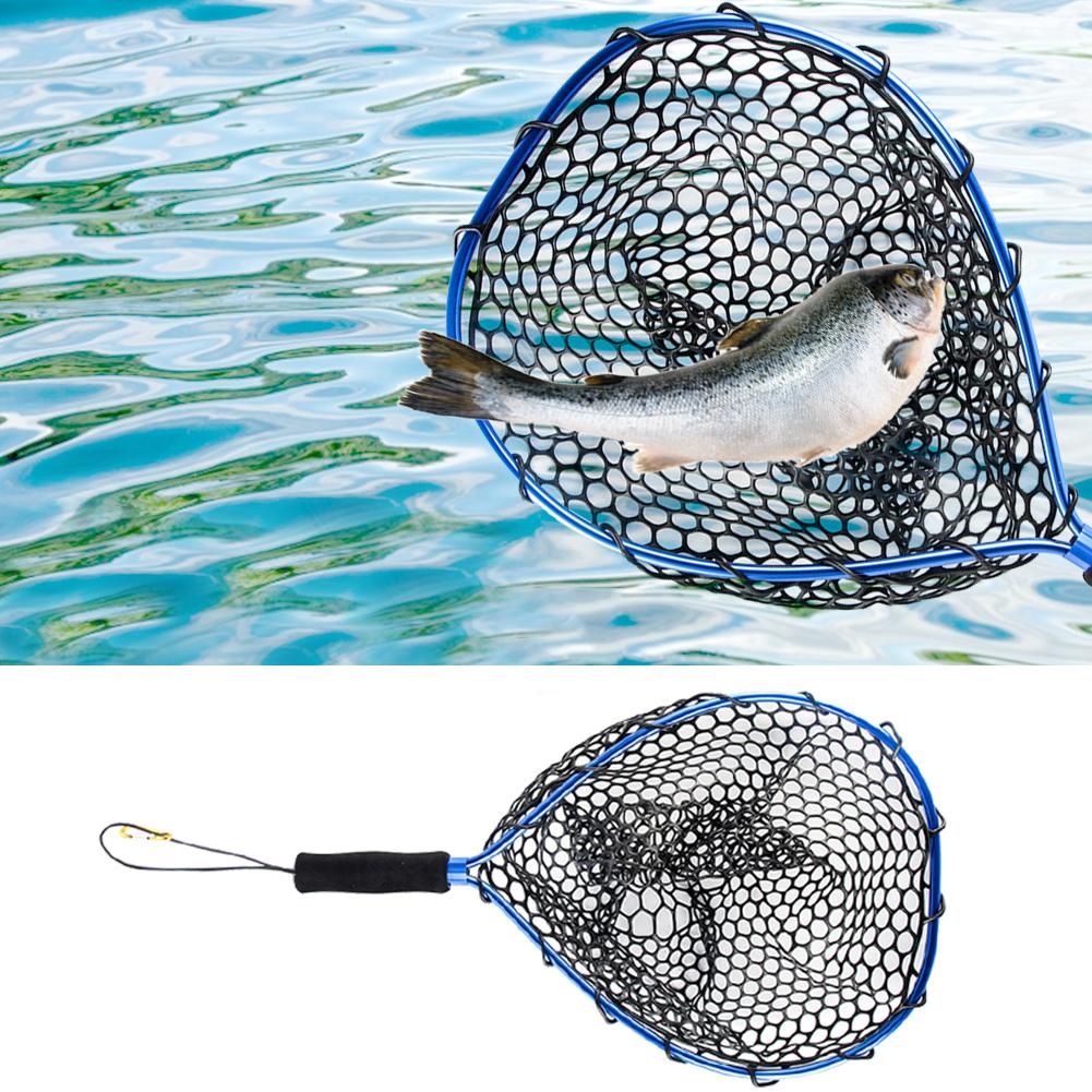 48x30CM Fishing Hand Net Foldable Fly Fishing Brail Blue Soft Rubber Landing Net Fishing Tackle Accessories