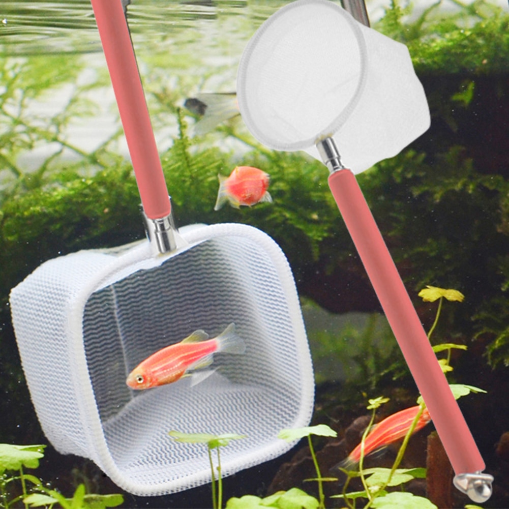 Aquarium Tank Fish Shrimp Skimming Net Mesh Extendable Stainless Steel Handle Cleaning Tools Kit Supplies