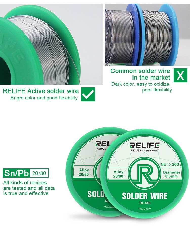 Solder Wire RELIFE RL-440 0.3 / 0.4 / 0.5 / 0.6mm 40G Medium Temperature Activity, Low Melting Point, Easy Soldering Tin