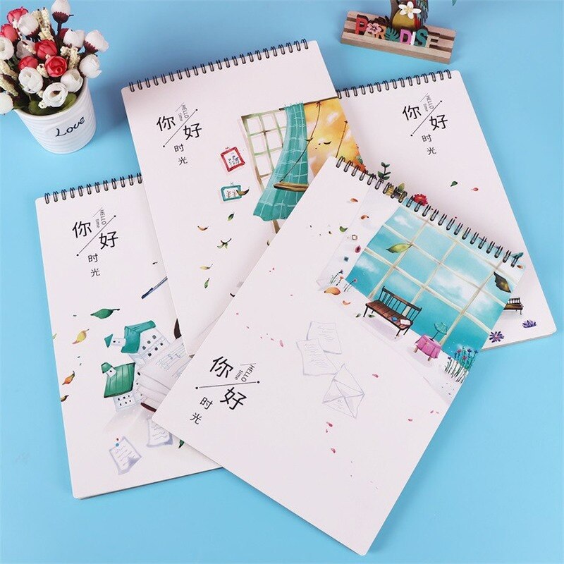 A4 Coil Loose-leaf Sketchbook Spiral Bound Cartoon Cover Kraft Blank Drawing Book Sketch Diary Memo Note Office School