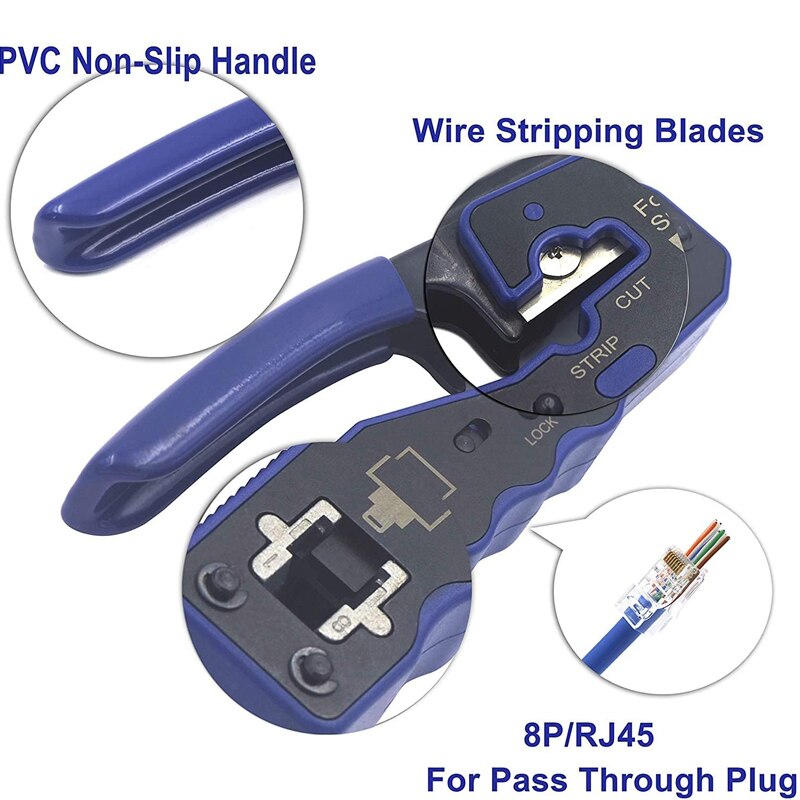 RJ45 Network Cable Crimping Tool Cat7 Cat6 Cat5 Modular Crimping Device Wire Stripper Ethernet Cable Connection Tool Kit