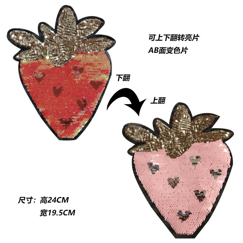 Sød jordbær paillet mønster stor patch til trøjer strikvarer broderede frakker