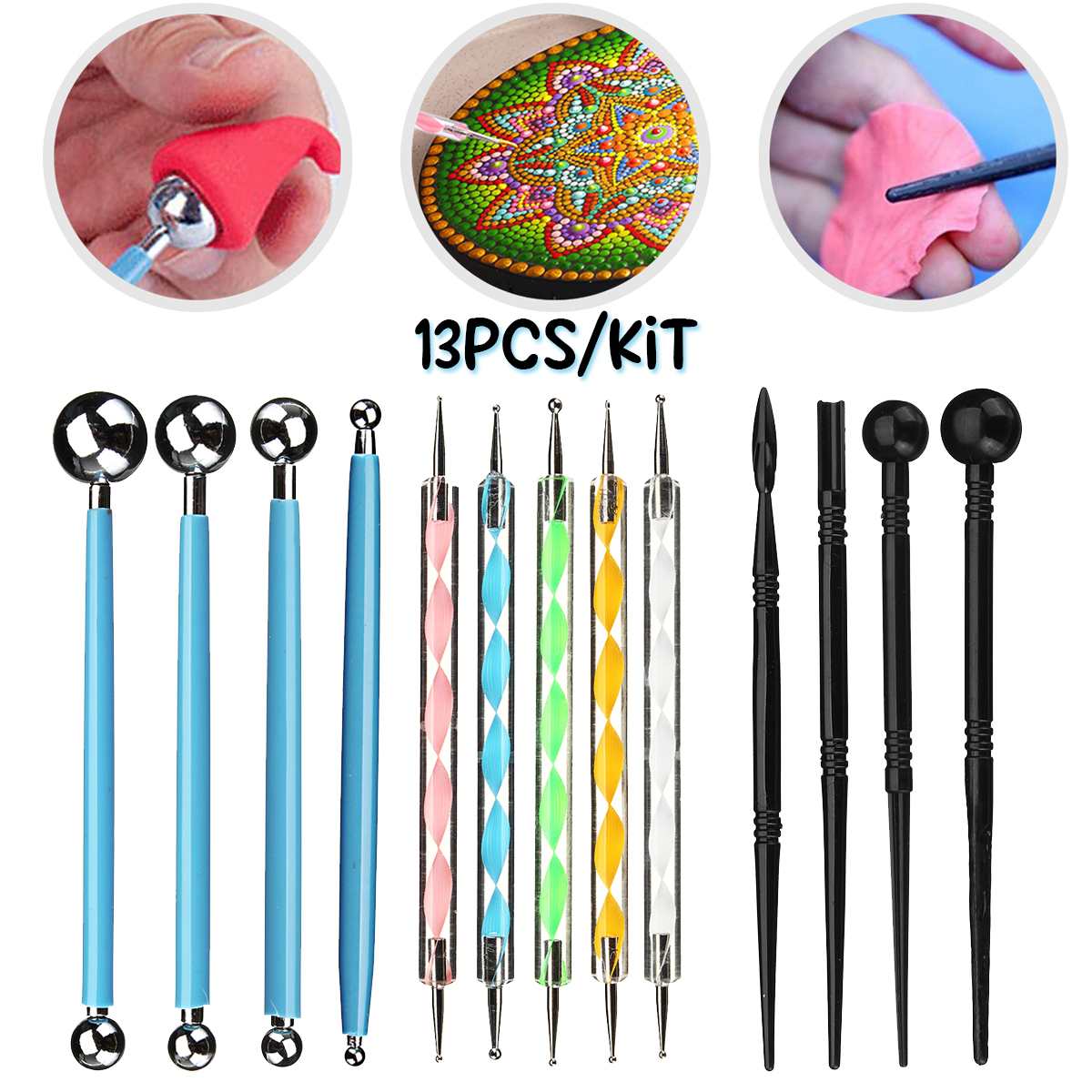 13Pcs/Set Mandala Dotting Pe Set Diamond Paintings Tool Drawing Kits Brushes for Kids Crafts Nail Art Painting