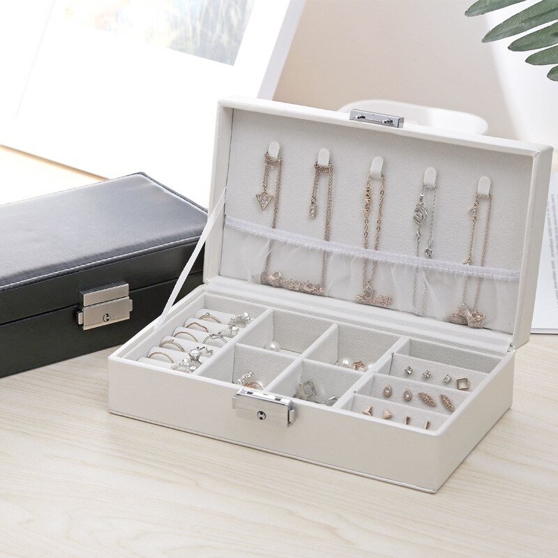 Leather Jewelry Organizer Ring Pendant Earrings Necklace Storage Box Women Jewelry Display Boxes Cosmetics Beauty Container Case