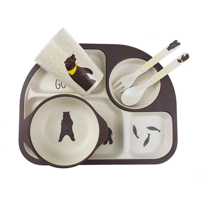 5pc /  set baby mattallrik ätbar bambu fiber utskrift barn servis set hög temperatur resistent baby tallrik: 2