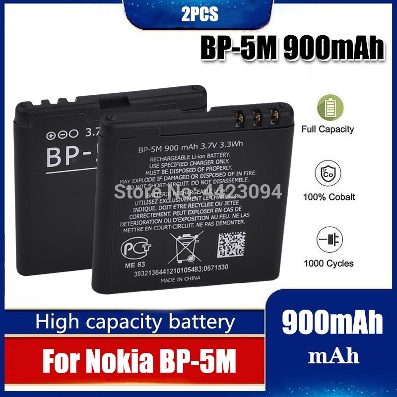 BP-5M BP 5M BP5M Batterie Für Nokia 5700 5610 5611 5710 5611XM 5700XM 5710 XM 6110 6200c 6220C 6220 6500S 7379 7390 8600: 2Stck