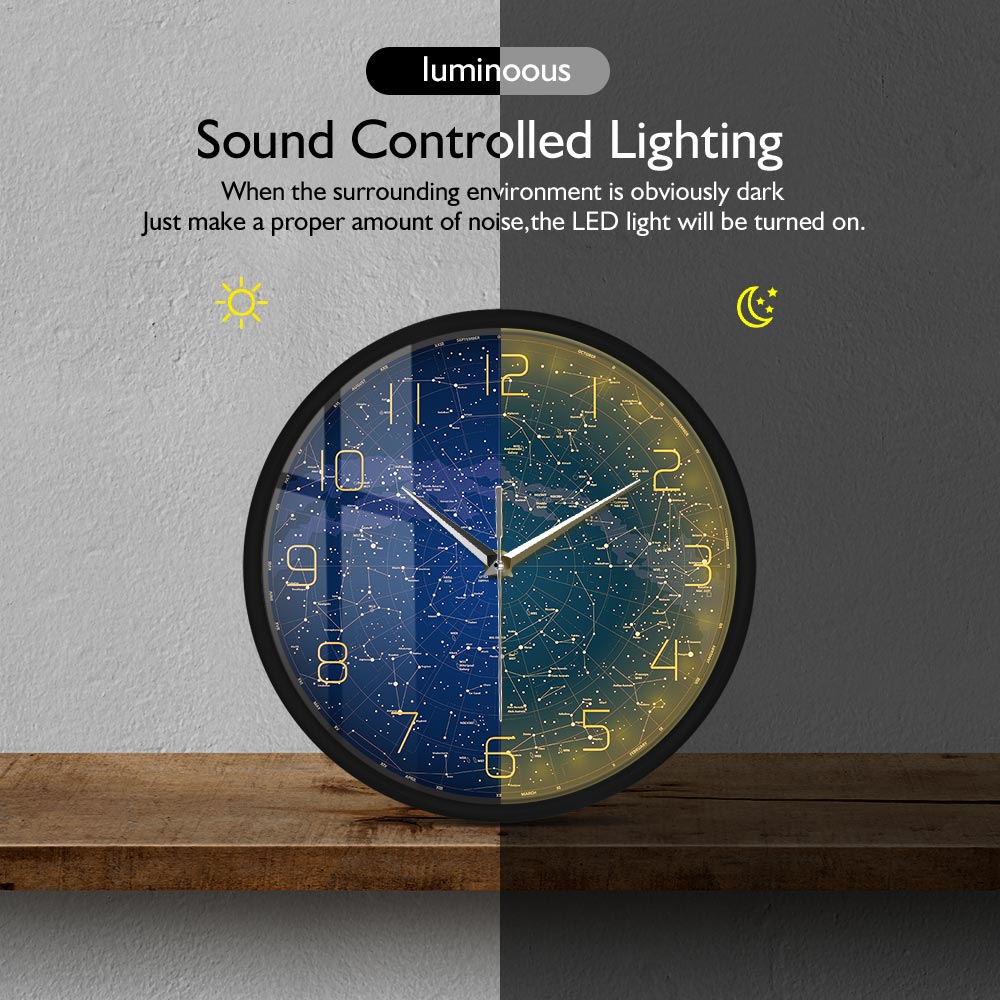 The Evening Sky Map Sound Activated LED Lighting Wall Clock Northern Hemisphere Stars Chart Silent Swept Night Light Wall Clock