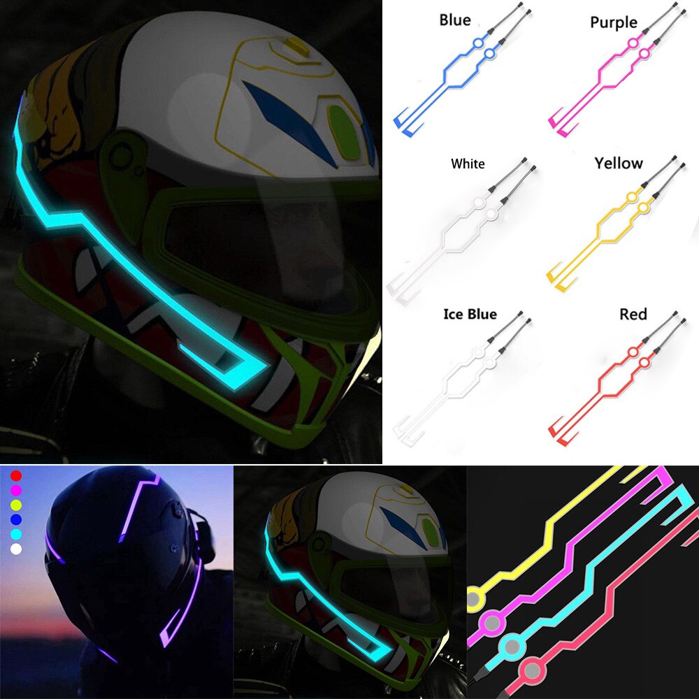 1 sæt motorcykel hjelm nat ridning led lys strip signal blinkende stribe sticker led sticker hjelm