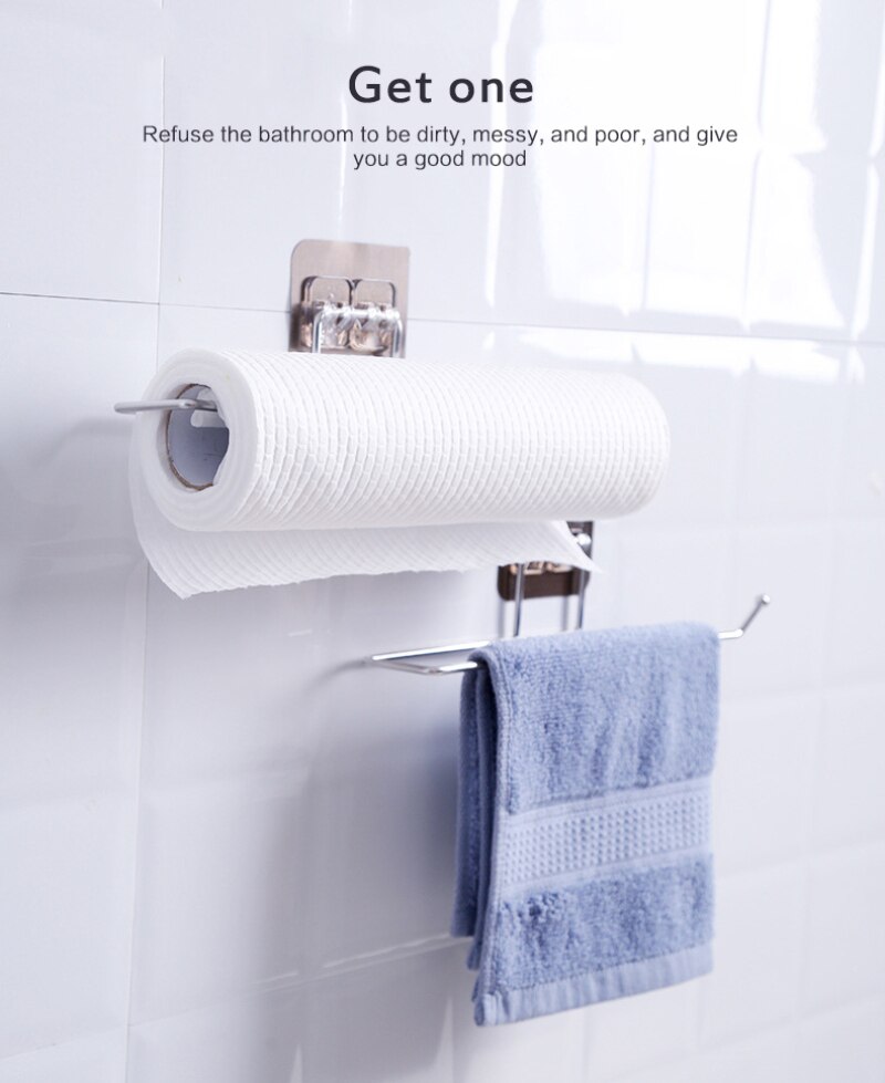 Self-adhesive Towel Holder Rack Kitchen Hanger Organizer Bath Clothes Towel Bathroom Hook Storage Rack For Bathroom Toilet