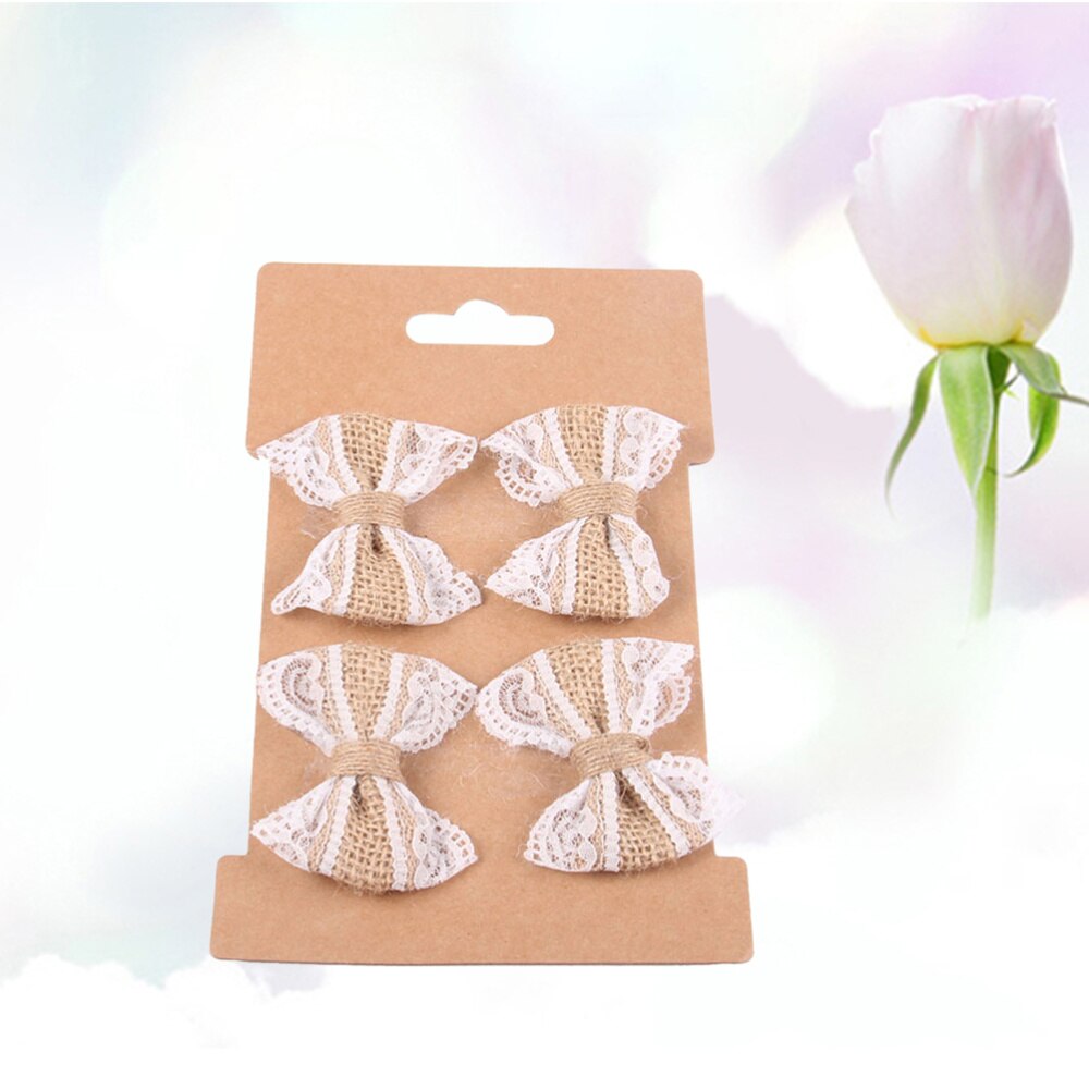 Arpillera con encaje conjunto de lazo, lazos de arpillera, adornos para Yute Natural, artesanías, decoración de de bodas, DIY, 4 Uds.