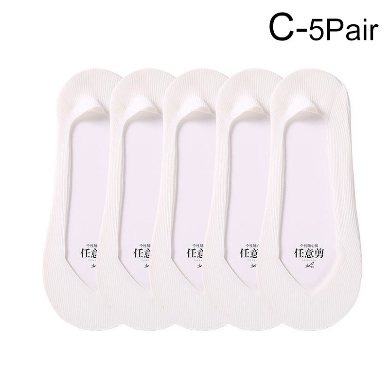 5Pairs Woman Ice Silk Invisible Boat Socks Women's Short Socks Female Ladies Shallow Mouth No Show Socks Slippers Summer Style: C