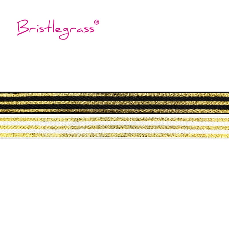 Bristlegrass 5 yard 5/8 " 15mm gouden lijn streep folie print vouw over elastische foe spandex band haarelastiek hoofdband tutu jurk naaien
