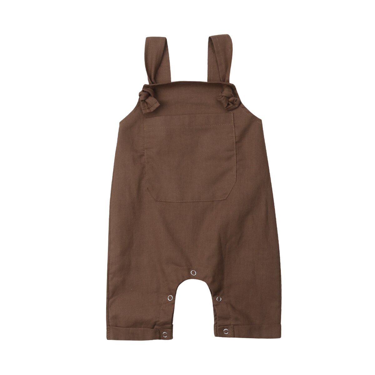 Brand 0-18M Newborn Toddler Baby Girls Boys Casual Overalls Romper Bowknot Sleeveless Solid Dungarees Pocket Bib Pants: Brown / 6M