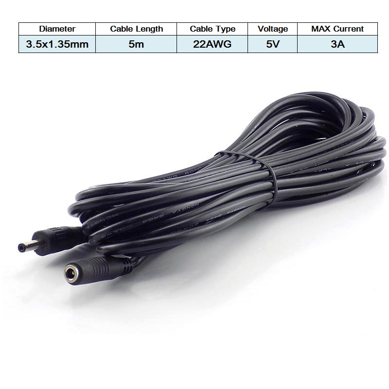 DC Vrouw naar Man Verlengsnoer 5V 2A 3.5x1.35mm/12V 5A 5.5x2.1mm Plug Jack Connector Kabel Voeding Adapter Lijn: Black
