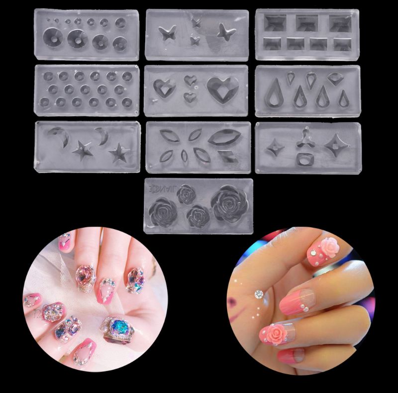 10Pcs DIY Nail Art Silicone Mold Leaves Flower Template Acrylic UV Gel DIY Tools