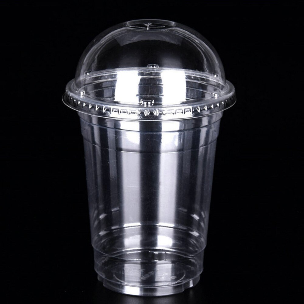 50pcs Disposable Transparent Cup Cups Cold Drinks Takeaway Packaging (with Dome Lid)