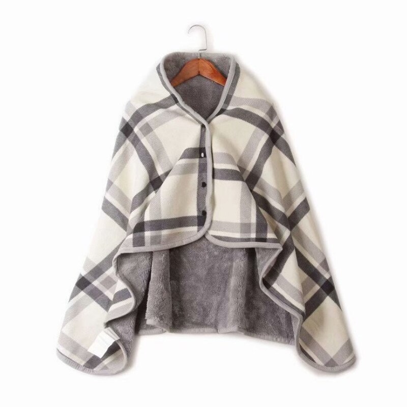 Bærebart plaid fleece tæppe polyester tæppe med knap vinte varme kaster på sovesofa rejse tykkere soveværelse plaids smide tæppe