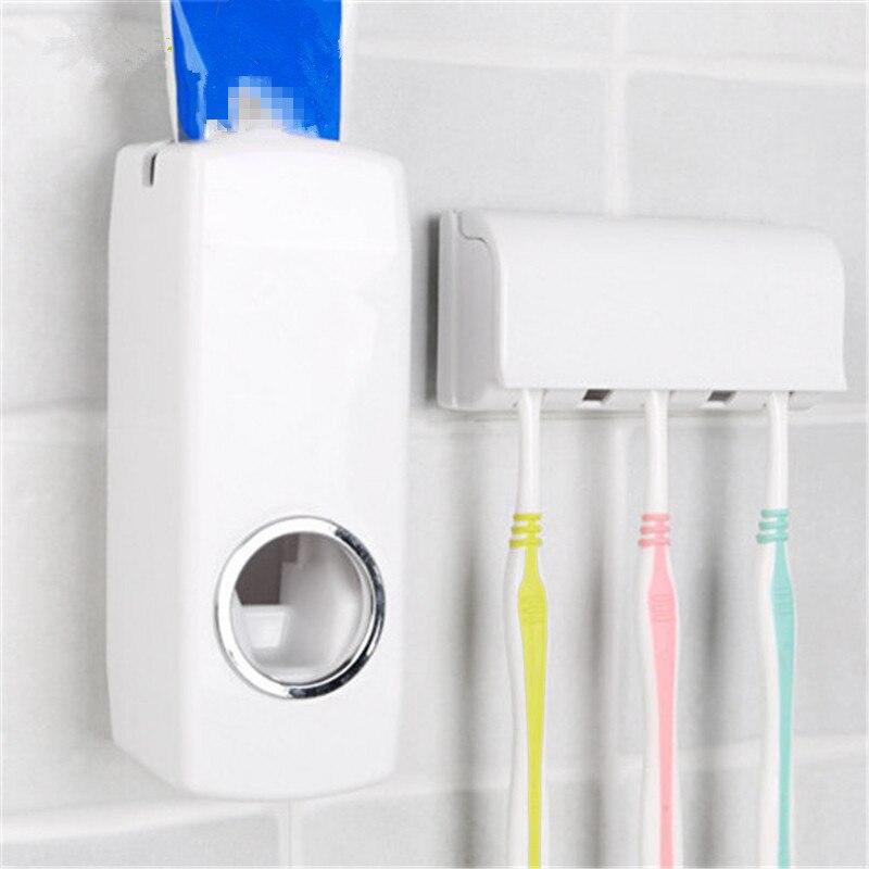 OLET 1 Set Automatic Toothpaste Dispenser with Toothbrush Holder Bathroom Water Resistant Sticky Toothpaste Squeezer