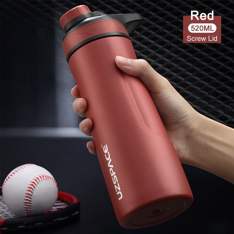 UZSPACE Thermos Stainless Steel Vacuum Flask Cup Portable Leakproof Travel Mug 2 Style Lid Thermo Bottle With Handgrip: Screw 520ml Red