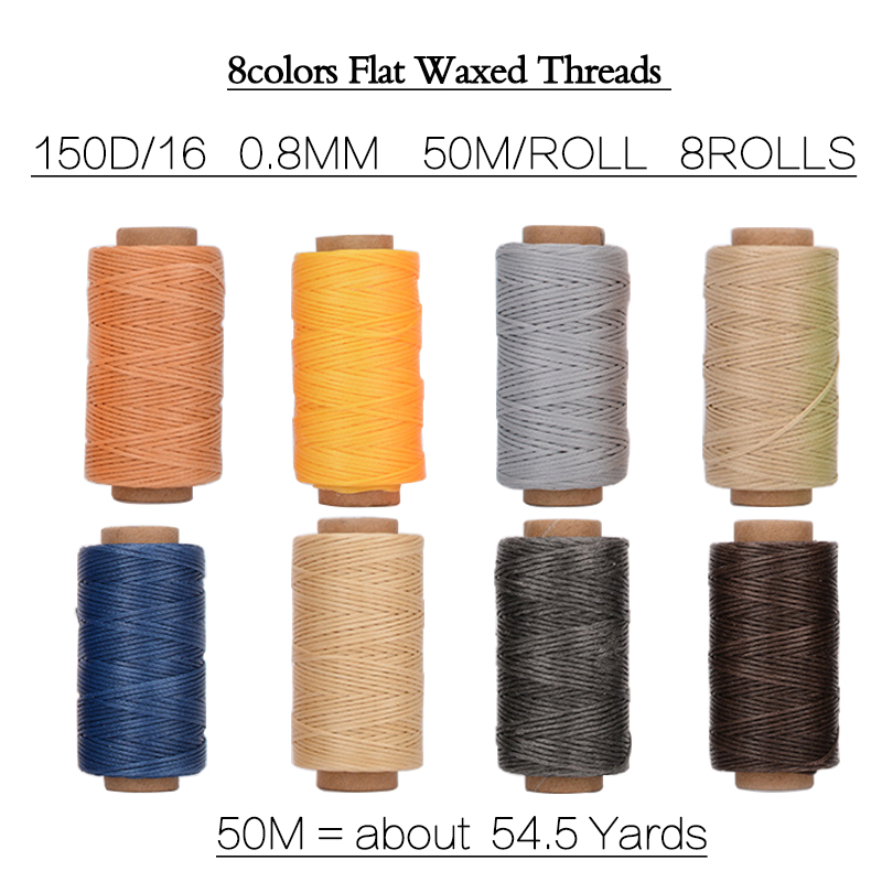 Leather Sewing Awl Kit Hand Speedy Stitcher Set Leather Craft Stitching Waxed Thread Needles Leather Craft Stitch Shoemaker Tool: 50M x 8 rolls -2