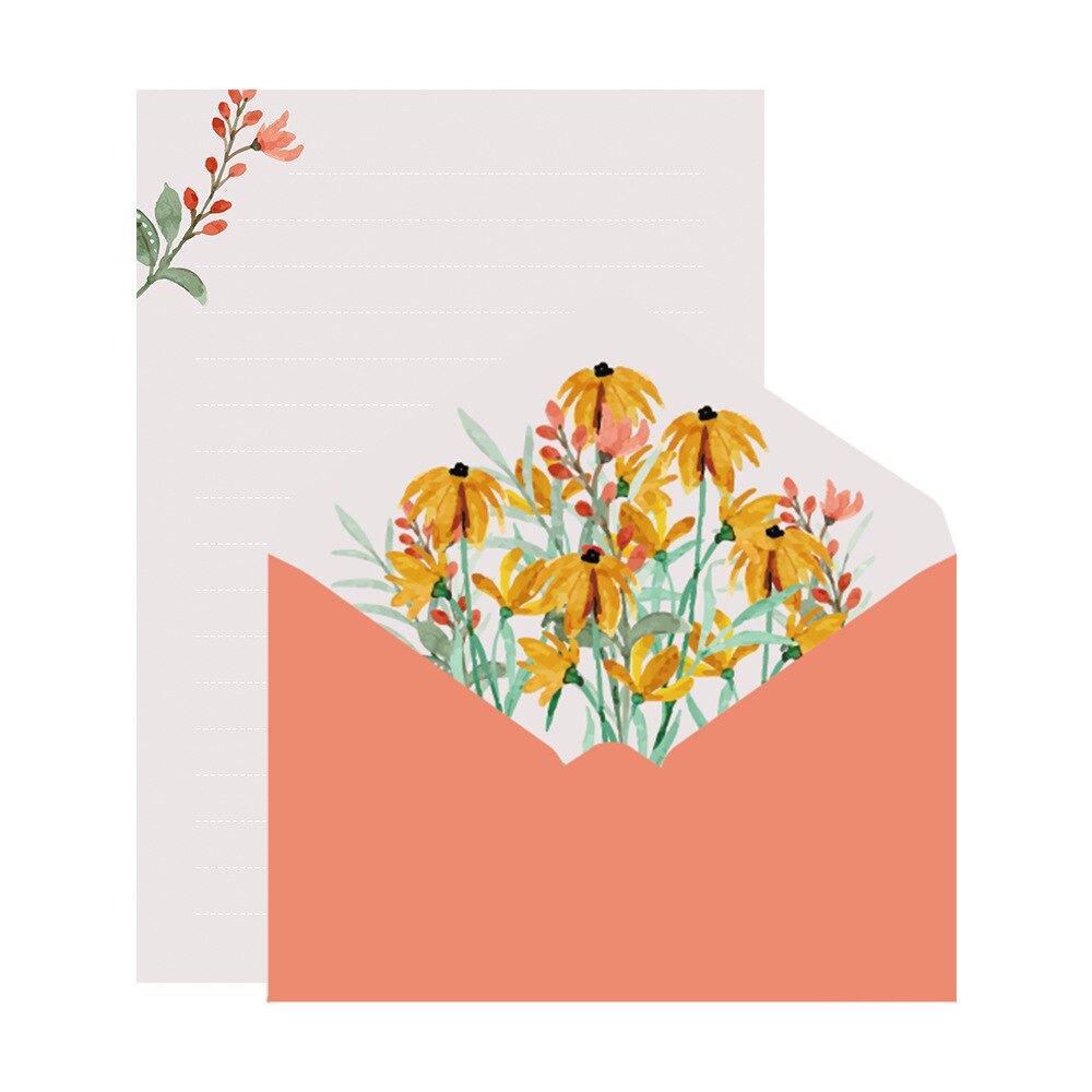 Sobres con patrón de flores con papel de carta A5, conjunto de papelería, sobre de invitación para vacaciones y Día de San Valentín, suministros escolares y de oficina