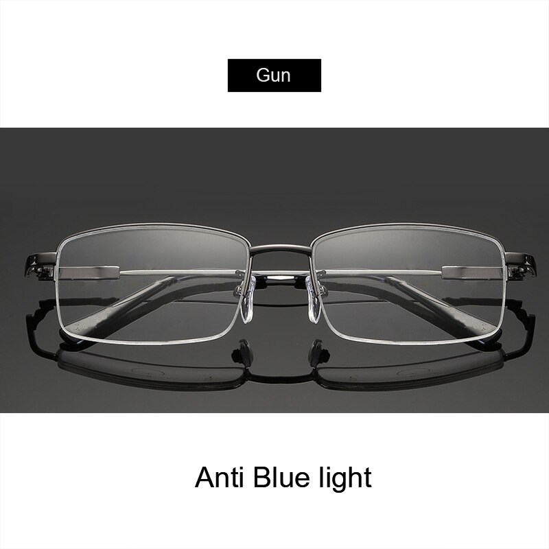 BLMUSA Titanium Progressive Multifocal Reading Glasses Men Anti Blue Light Glasses Women Eyewear For Elderly Blue Light Readers: Gun-  Anti blue / +400
