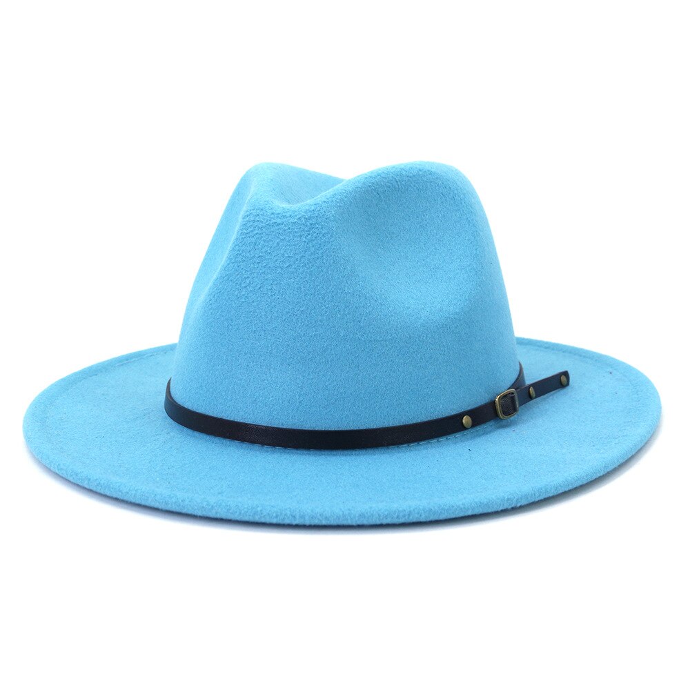 Fedora Hat Women Men Autumn Winter Vintage Felted Jazz Top Hats Ladies Trend Party Wedding Performance Cap Sombreros De Mujer: Lake Blue / 59to61cm