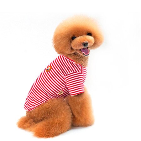 Disfraz de perro de algodón a rayas, camiseta de perro, ropa para mascotas, ropa bonita: Rojo / L
