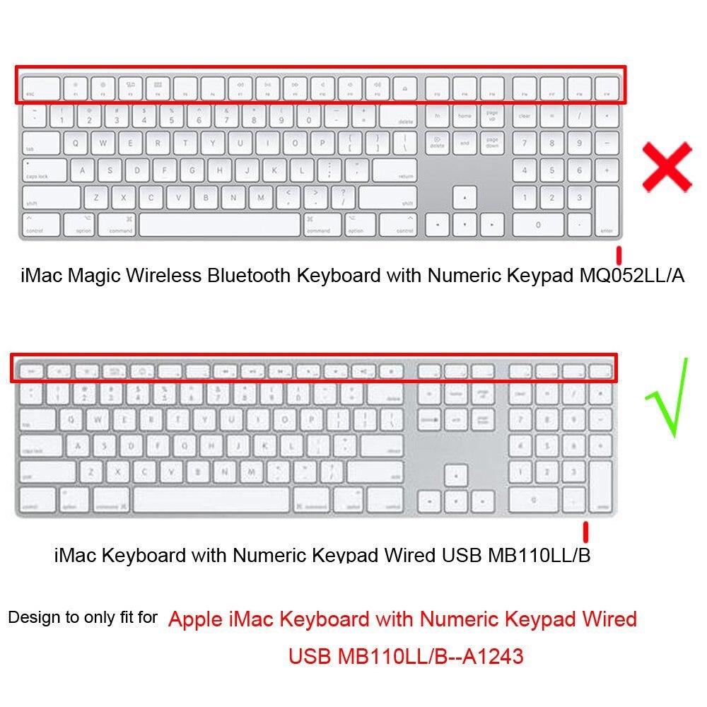 High Clear TPU Full Size keyboard Cover Skin For Apple Keyboard A1243 MB110LL/B with Numeric Keypad Wired USB for iMac old G6