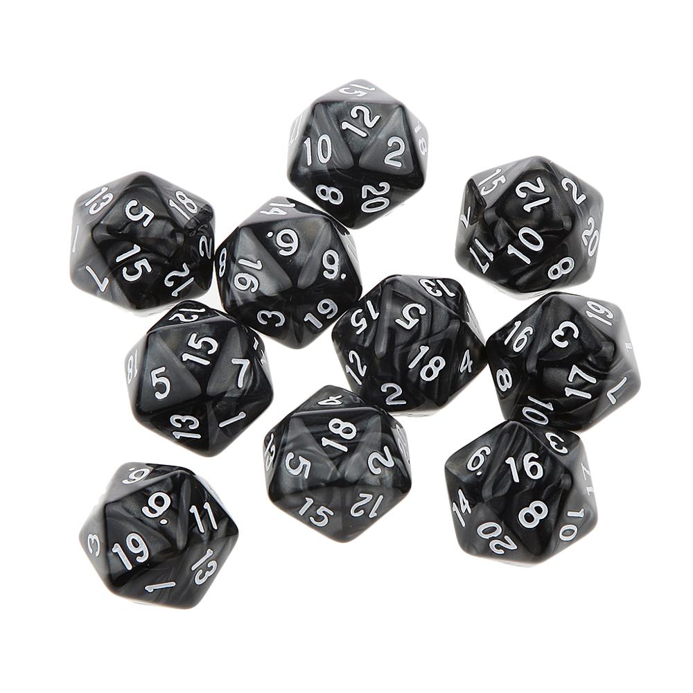 10 st 20 -sidiga tärningar  d20 spelar d & d rpg trpg dnd party brädspel tärningar: Svart