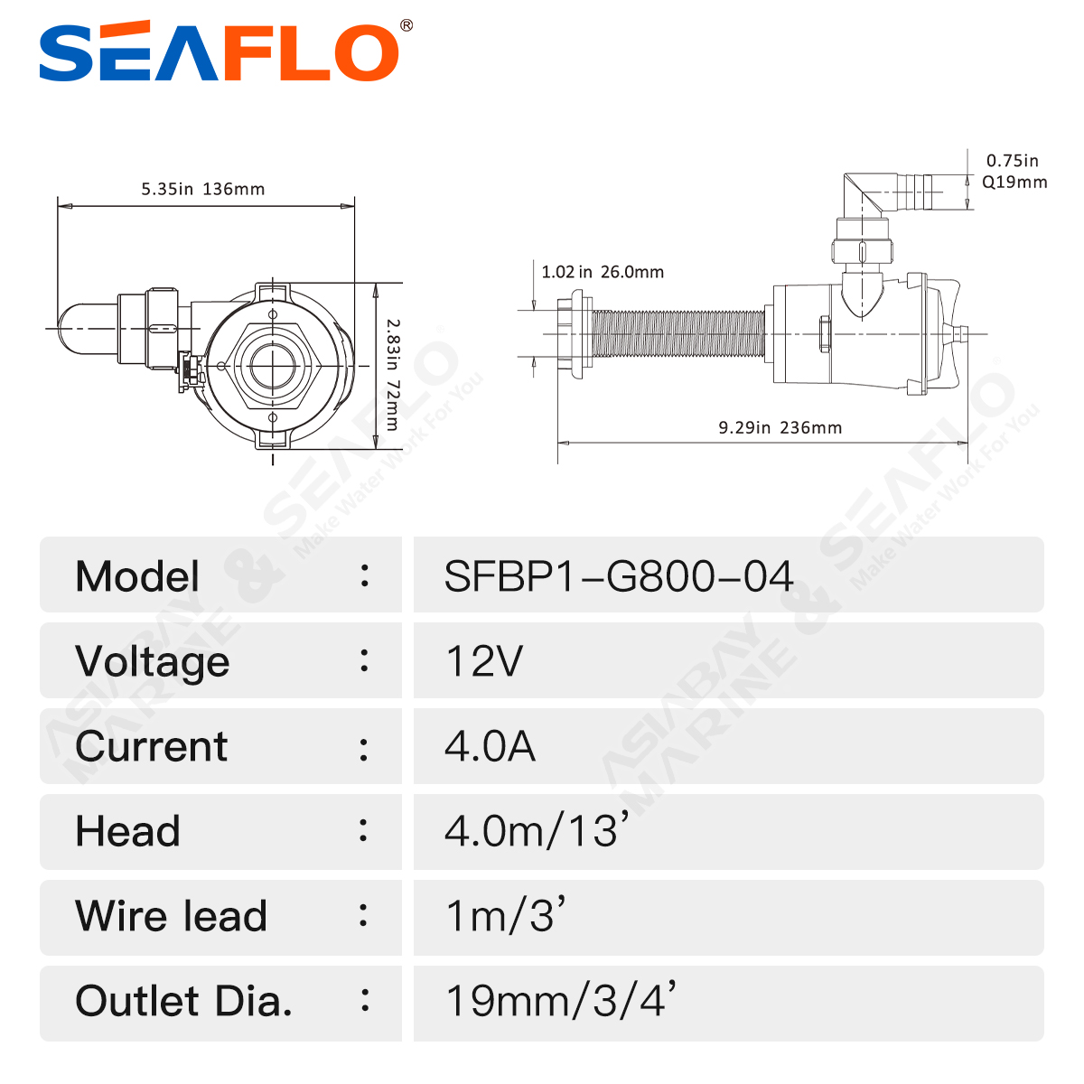 Seaflov 800 gph Livewell Aeration Pump fishing Boat Live Bait tank Aerator water Pump Fish Saver Marine Submersible Cartridge