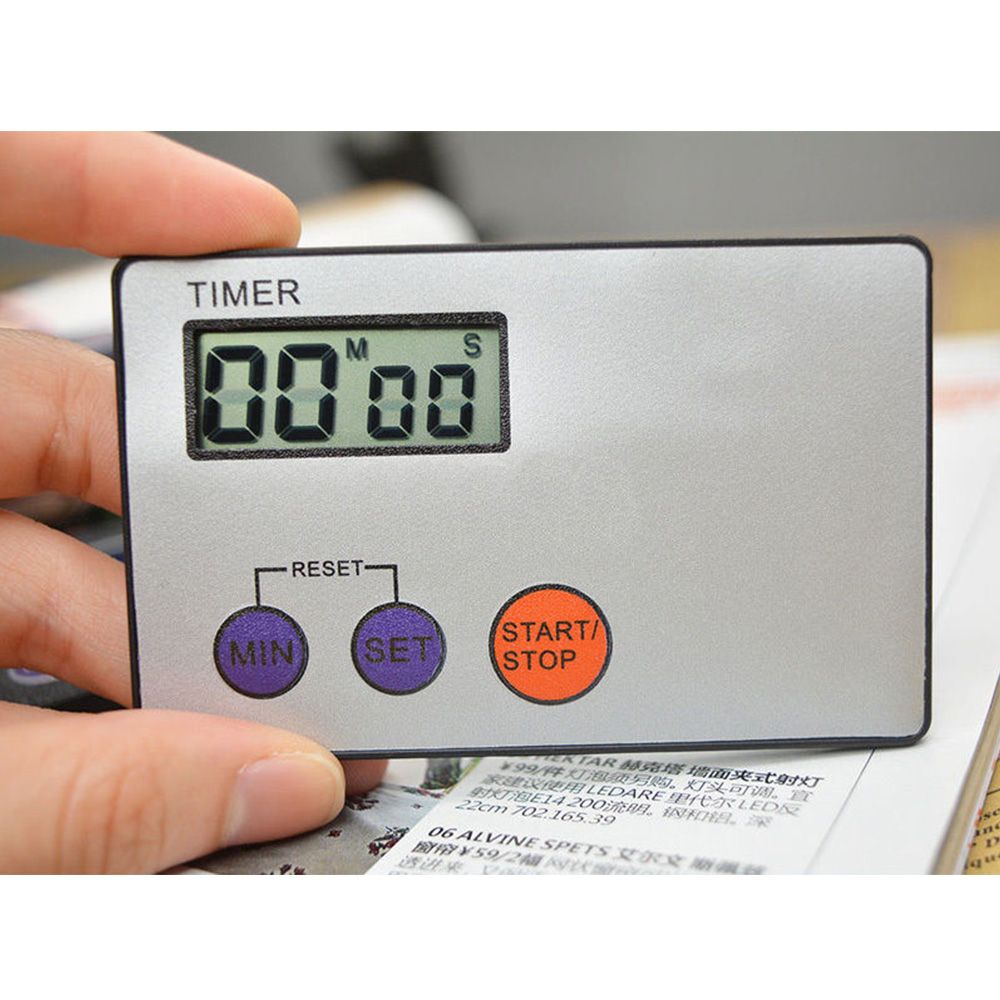 Digital Study Rest Pocket Cooking Timer Countdown Kitchen Credit Card Size: White