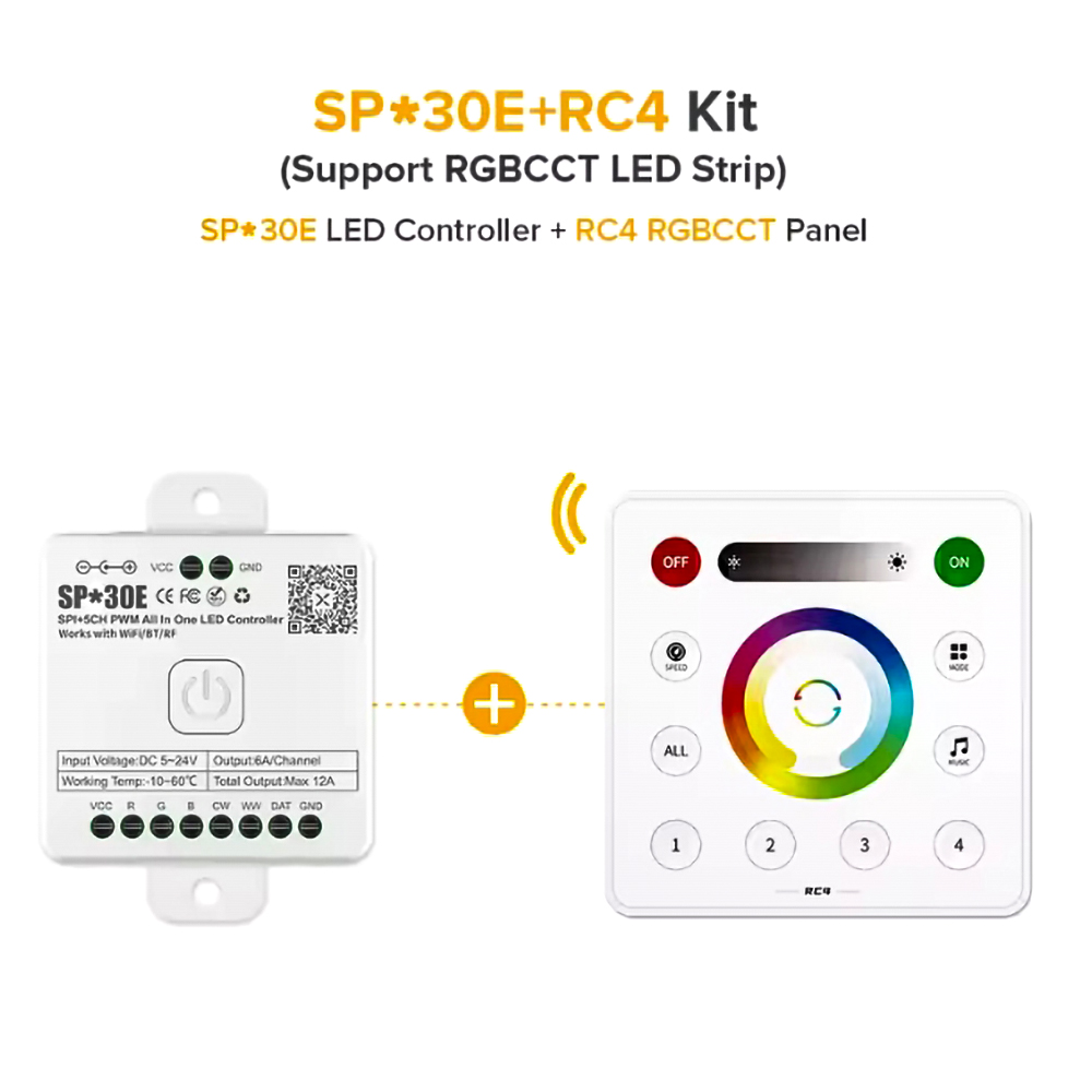 SP530E SP630E WiFi Alexa Bluetooth LED Controller Ondersteuning PWM Monochroom CCT RGB RGBW RGBCCT of SPI TTL IC Chip LED Strip/Matrix: YELLOW / Emitting Color4