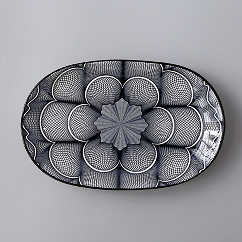 Chique restaurant keramische visschotel, groot ovaal bord, huishoudelijk bord, gestoomde visschotel: 8