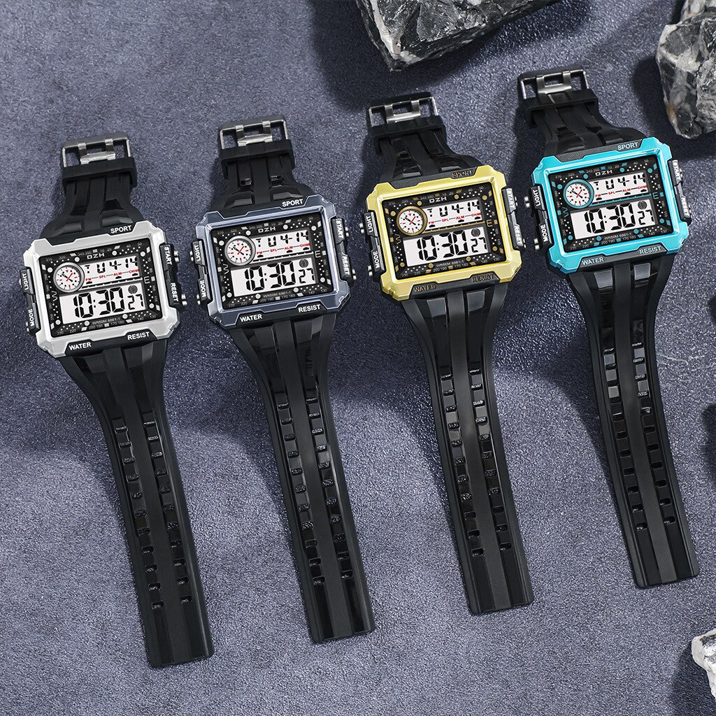 Vierkante Grote Screen Display Sport Elektronische Horloge Mannen Lichtgevende Waterdichte Multifunctionele Outdoor Sport Horloge