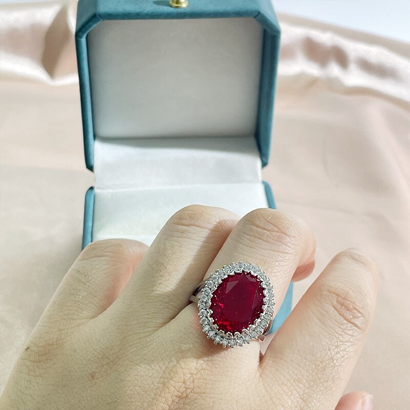 Cellacity Ruby Ring Voor Charm Lady Met Ovale Vorm Edelstenen Zilveren 925 Sieraden Wedding Party Maat 6-10: 7