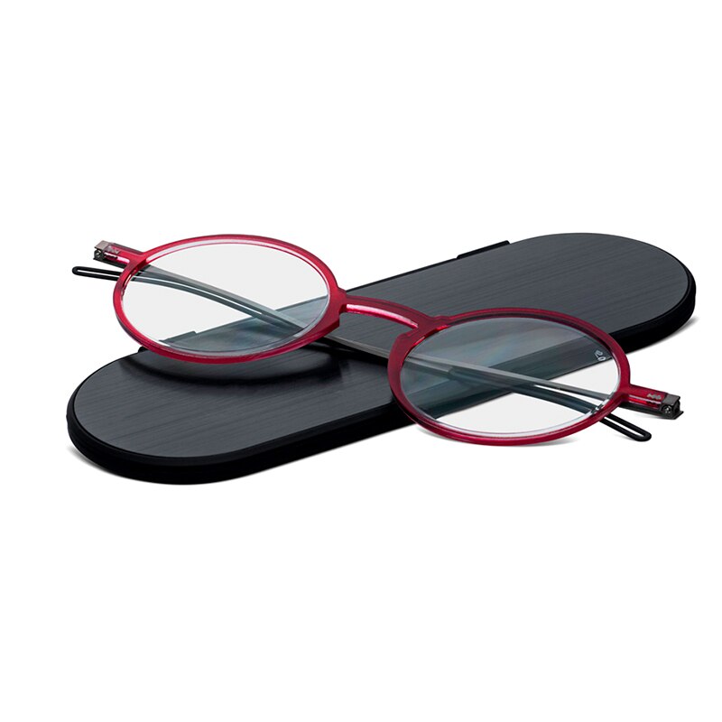 Leesbril Retro Ronde Unisex Brillen Kleine Frame Vergrootglas Eyewear Met Magnetische Case 1.0 1.5 2.0 2.5 3.0 3.5 4.0: +200 / Rood