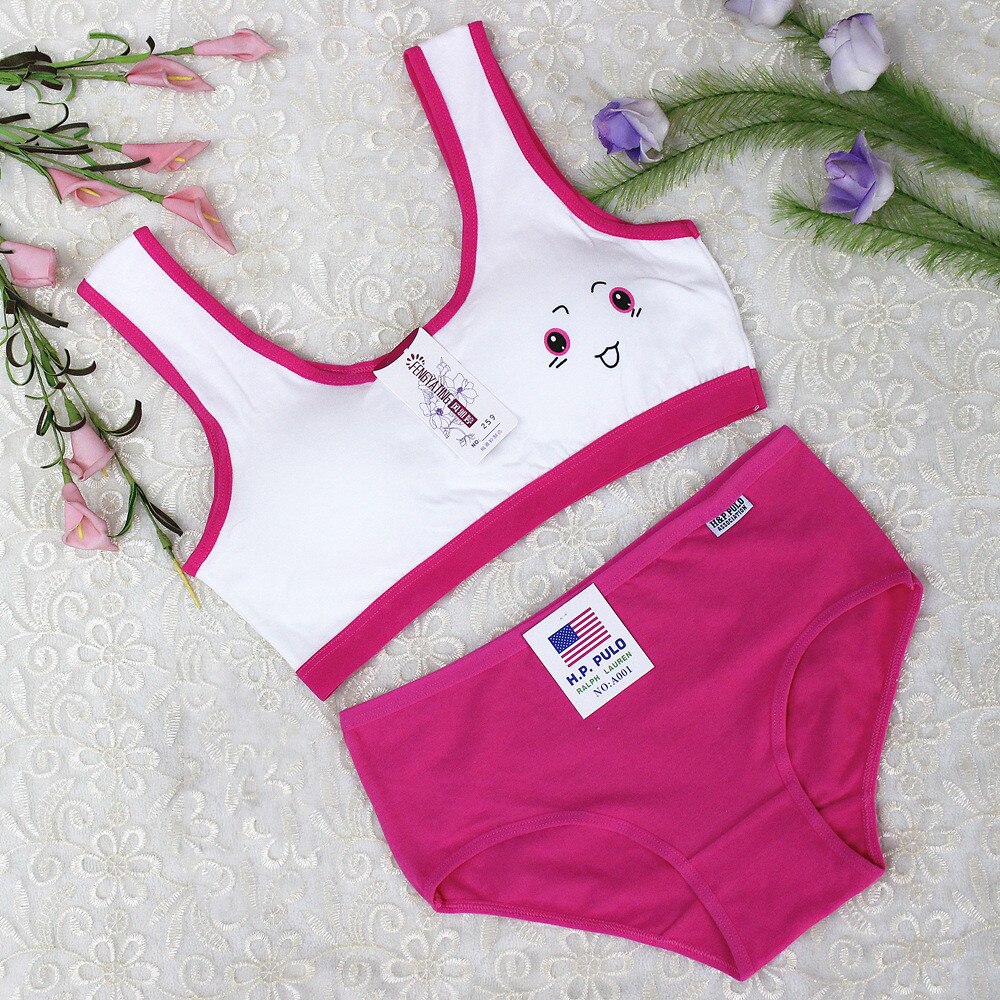 Cute smiling girl underwear set developmental cotton vest-style sports comfortable bra set without steel ring: 10
