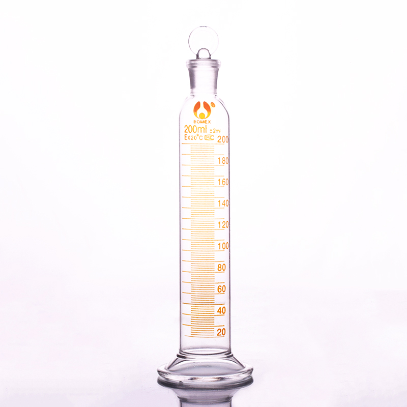 Hoge Borosilicaatglas Maatcilinder Met Afstudeerders En Grond-In Glazen Stop, Capaciteit 200 Ml, Laboratorium Cilinder