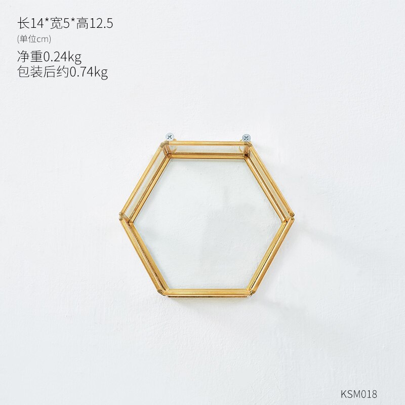 Hexagon metallglas väggmonteringsrum heminredning vardagsrum sovrum modern enkel vägghylla geometrisk hylla: C