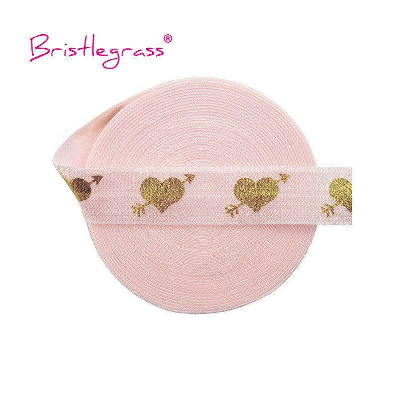 Bristlegrass 5 yard 5/8 " 15mm cupido's pijl liefdeshart folie print vouw elastieken foe spandex band haarelastiek tutu jurk naaien: Poederroze