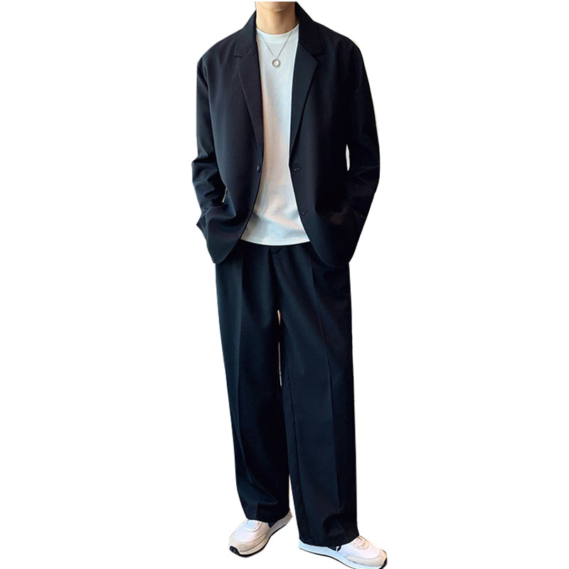 Hombre Casual suelto recto ancho pierna pantalones de traje de los hombres Streetwear Vintage pantalones coreano Chic Pantalones largos